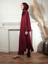 Zareen Kurta Set – Maroon Premium Marina Fabric | Elegant Lace Detail Modest Ensemble