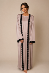 Lace‑Trim Silk Satin Abaya – One‑of‑a‑Kind Sample