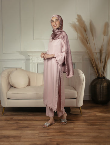 Rosie Kurta Set – Blush Pink Marina Fabric | Elegant Modest Tunic & Trouser Ensemble