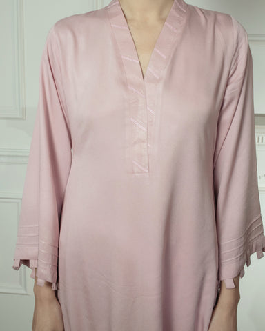 Rosie Kurta Set – Blush Pink Marina Fabric | Elegant Modest Tunic & Trouser Ensemble