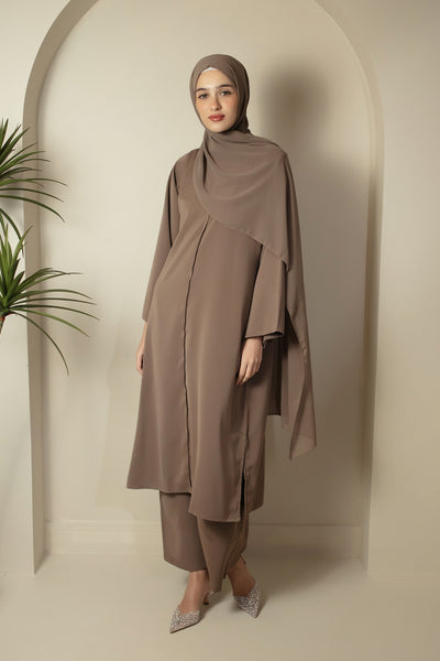 Beige Nusrat Women's 3-Piece Modest Co-ord Set