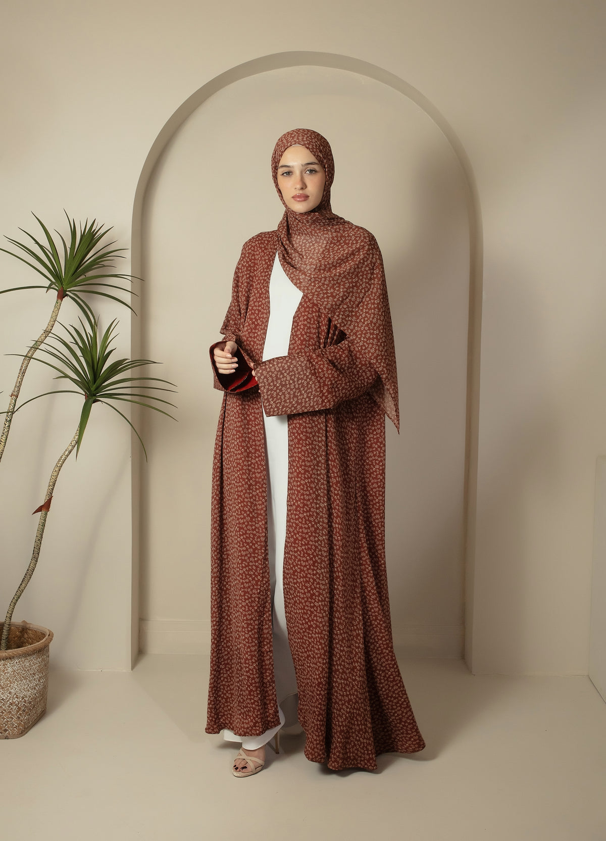 Elegant Floral Chiffon Abaya Set