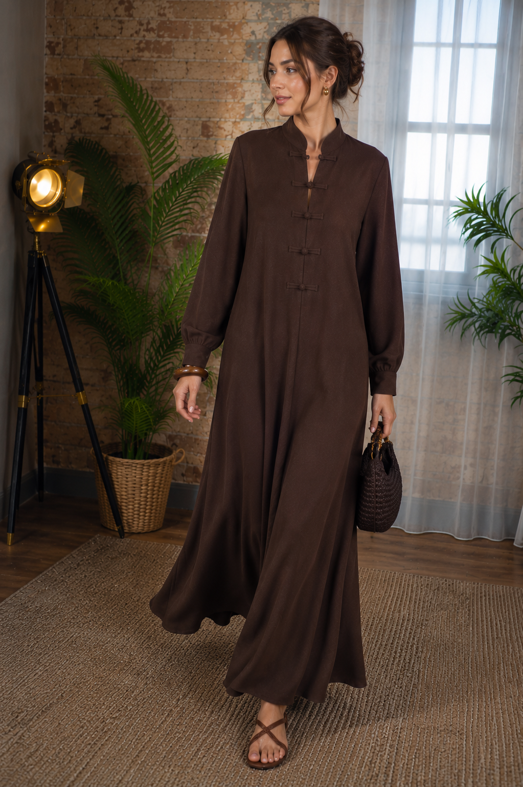 Chocolate Mandarin Maxi Dress