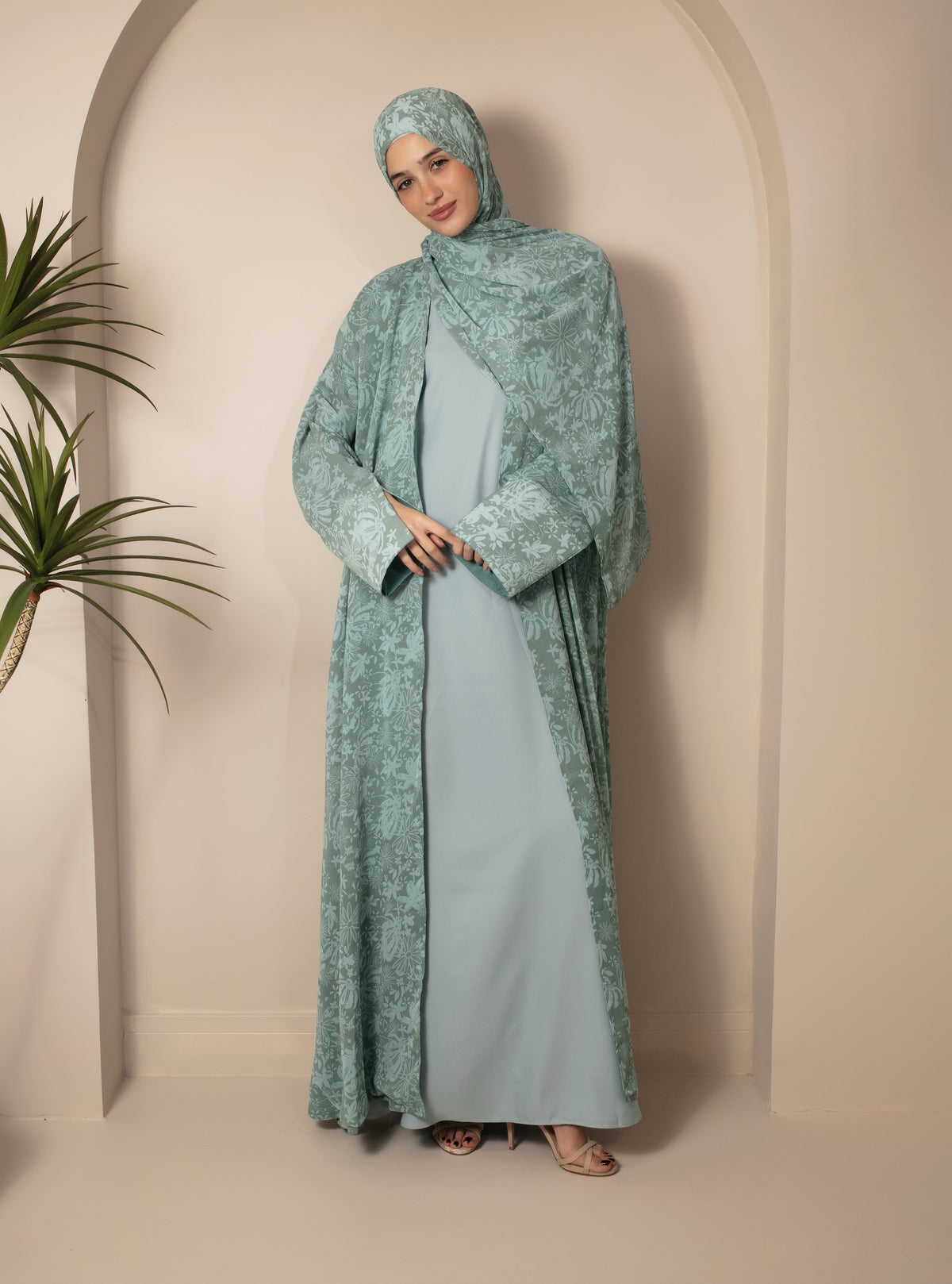 Elegant Floral Chiffon Abaya Set