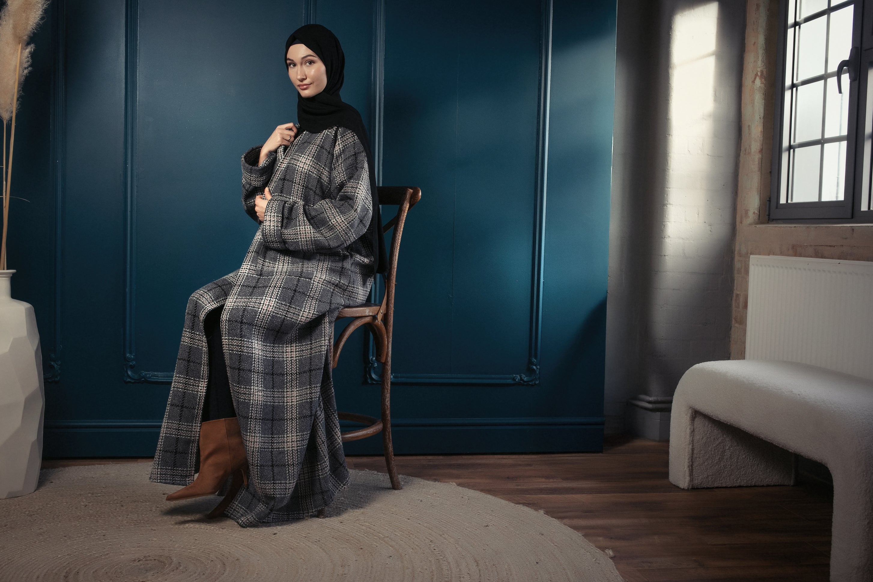 Windsor plaid abaya coat